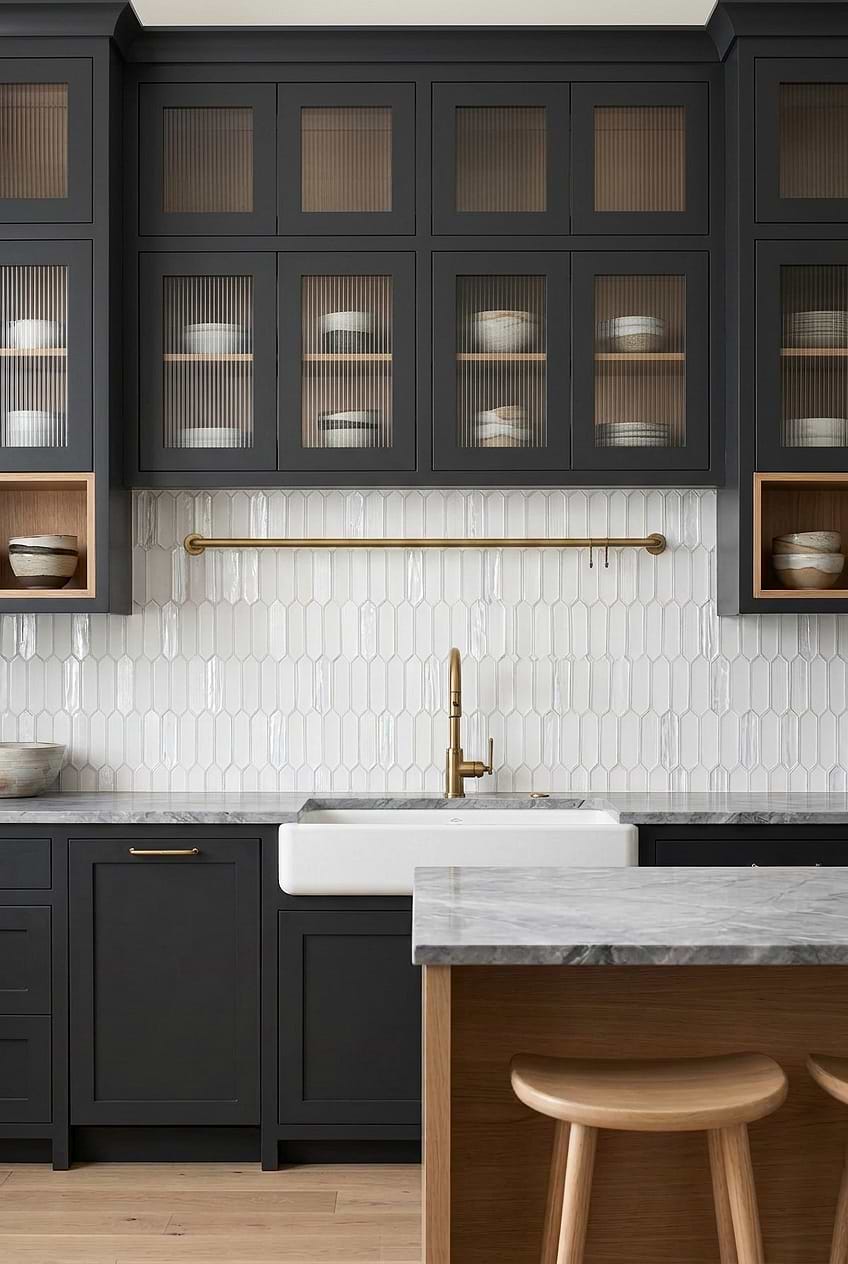 Pearl White Picket Glass Kitchen Tile BA6701