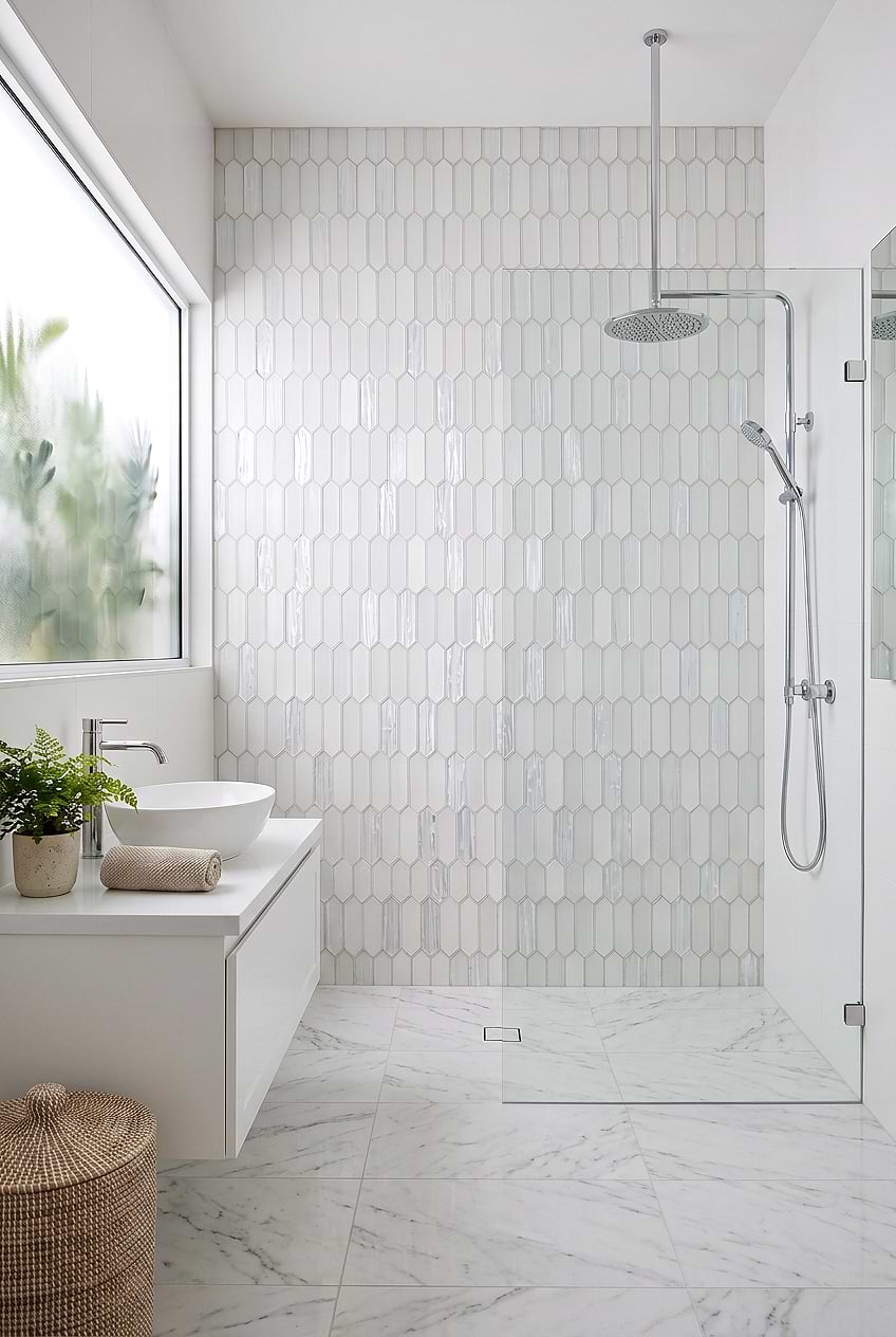 Pearl White Picket Mosaic Shower Wall BA6701