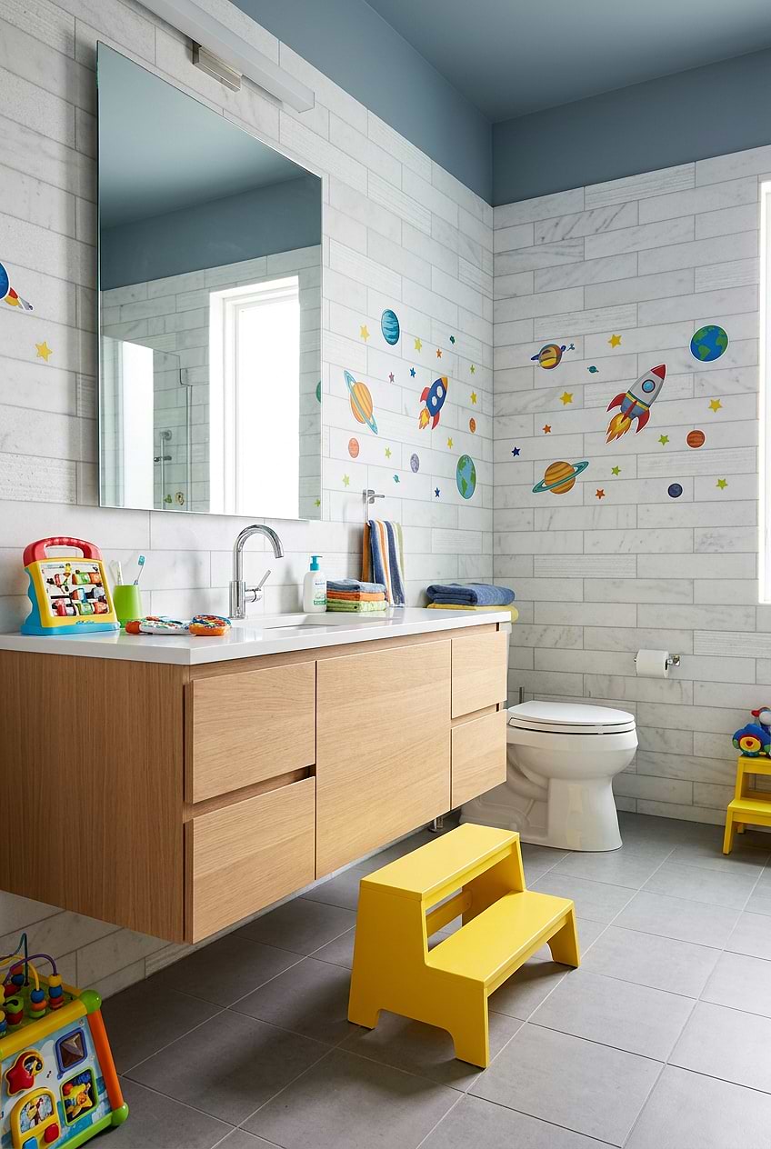 Playful White Marble Subway Tile for Boys Bathroom BA8035