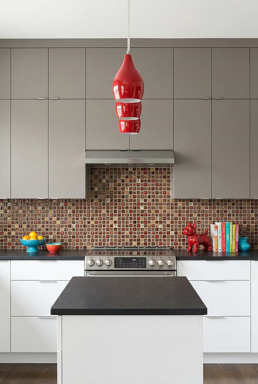 Red Beige Glass Ceramic Mosaic Backsplash BA1105