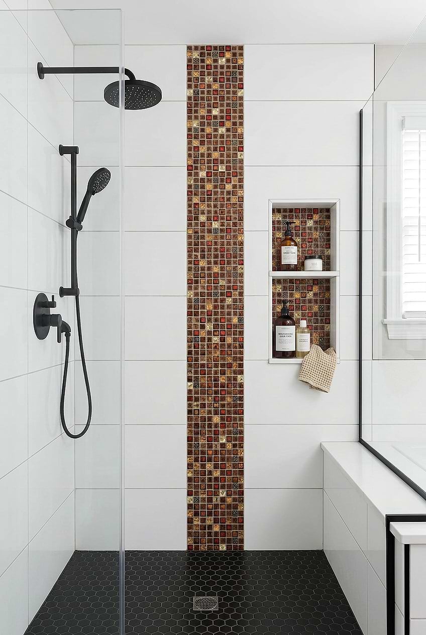 Red Beige Glass Mosaic Shower Accent BA1105