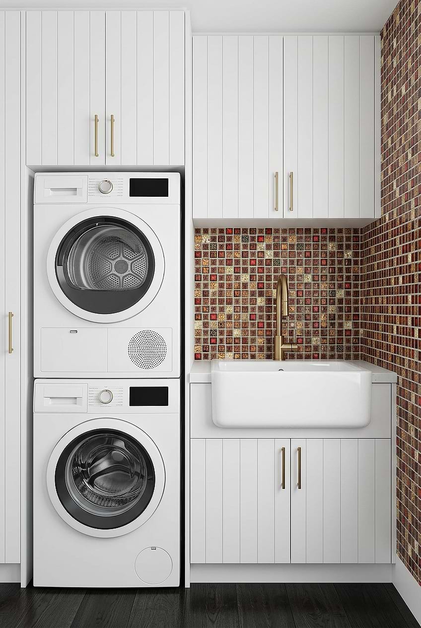 Red Beige Mosaic Laundry Room Backsplash BA1105