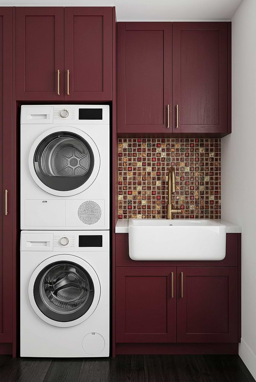 Red Beige Mosaic Laundry Room Tile BA1105
