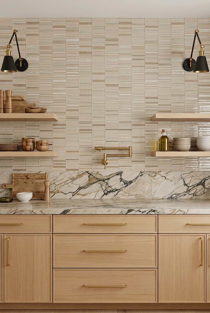 Rose Gold Linear Glass Backsplash for Marble Countertops BA8006
