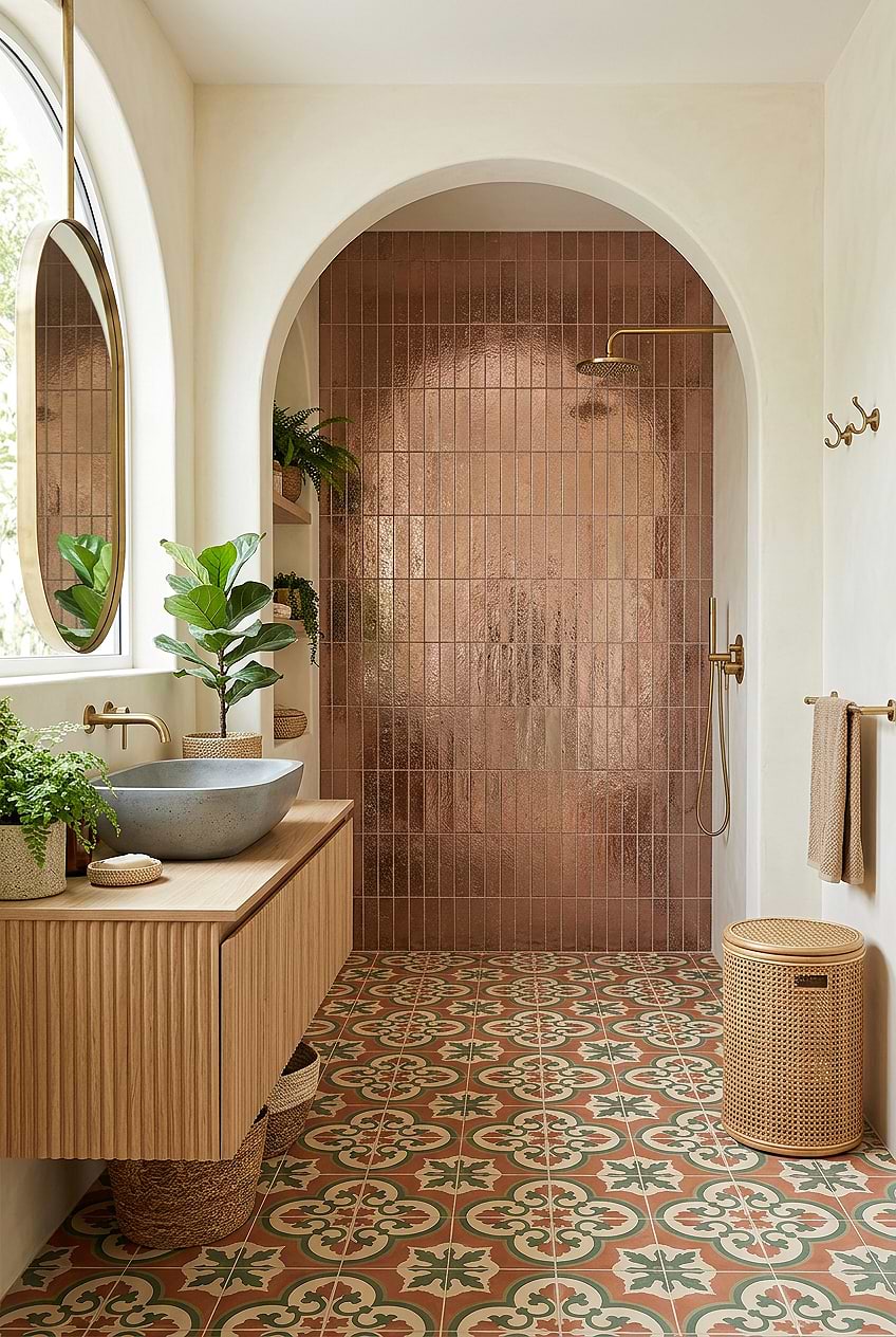 Rose Gold Metallic Arched Shower Wall BA6206