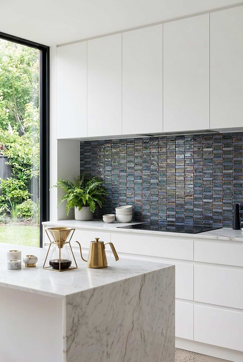 Rustic Blue Glass Modern Kitchen Backsplash BA6204