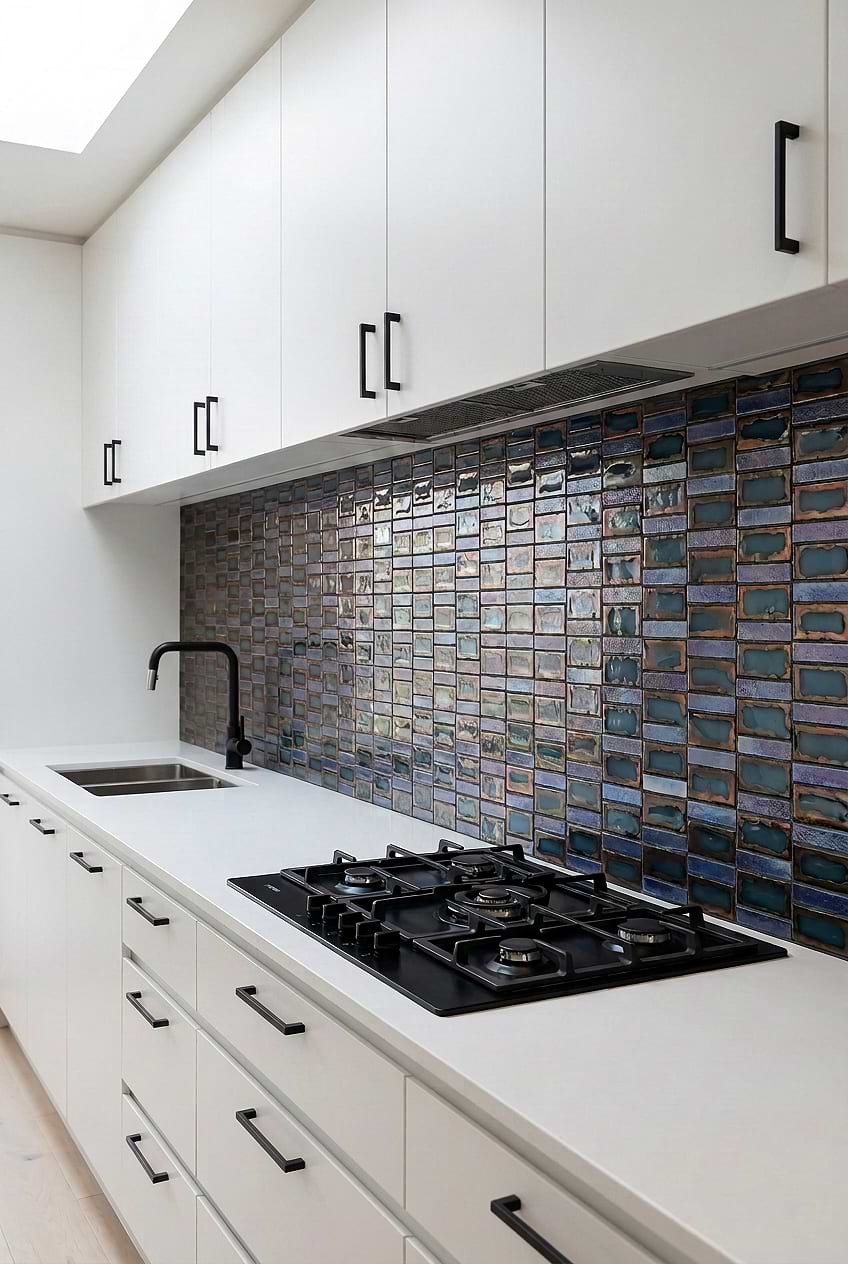 Rustic Blue Glass Rectangular Mosaic Backsplash BA6204