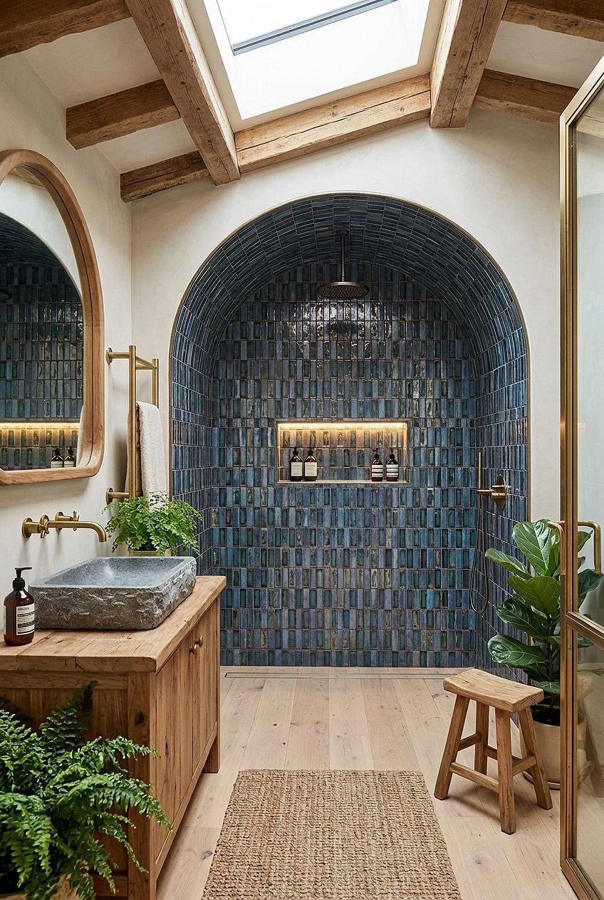 Rustic Blue Glass Shower Wall Tile BA6204