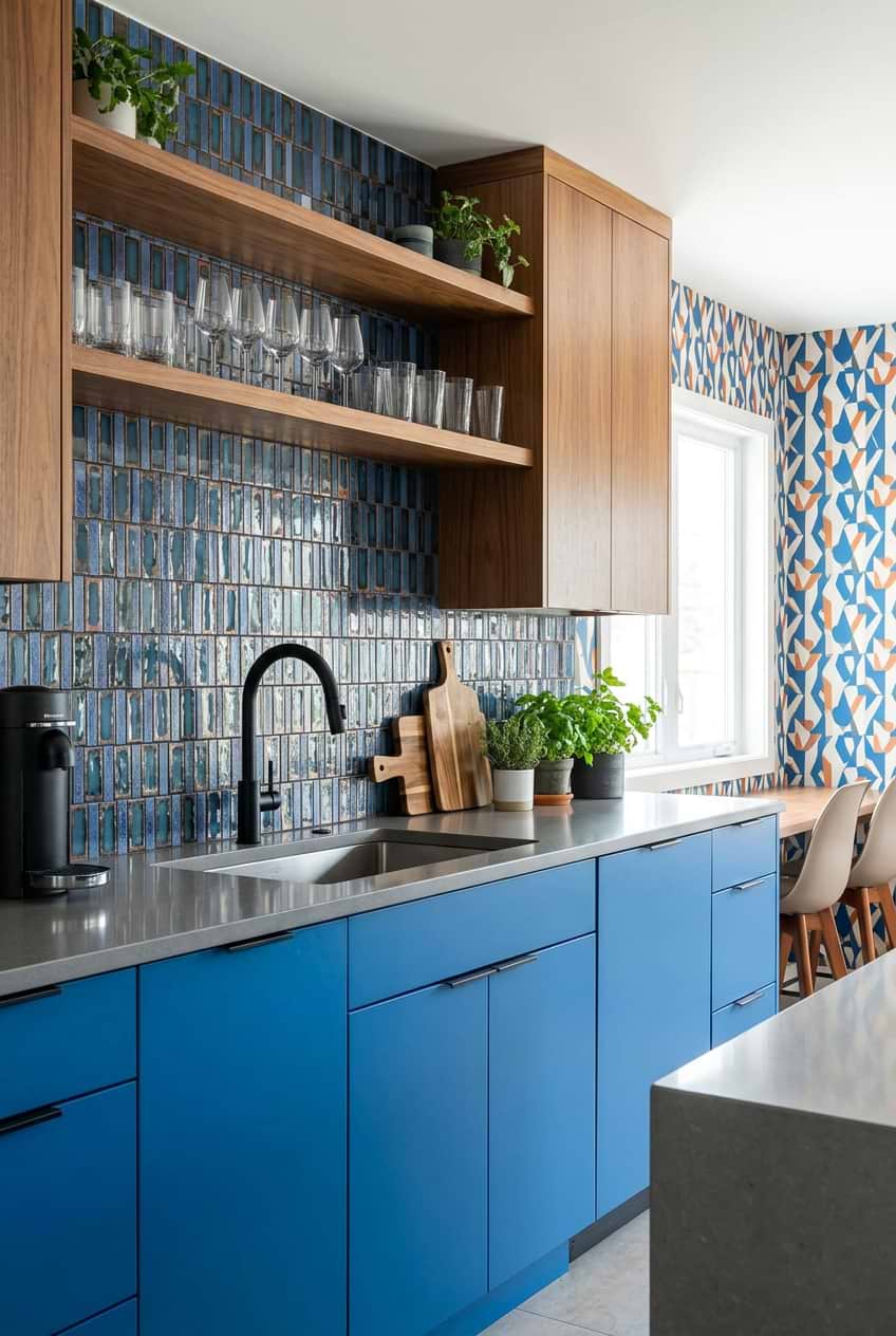 Rustic Blue Vertical Glass Kitchen Backsplash BA6204