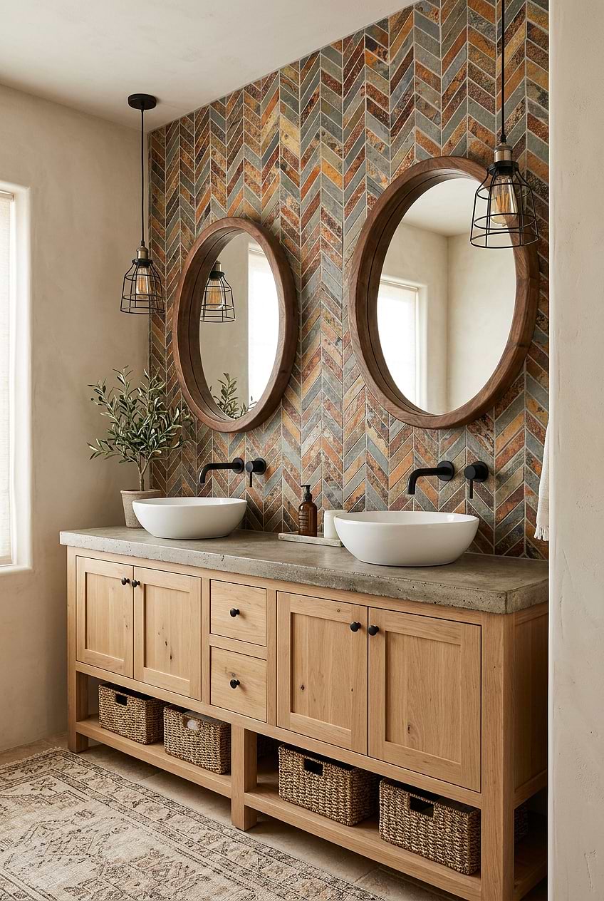 Rustic Brown Gray Slate Chevron Mosaic BA1065