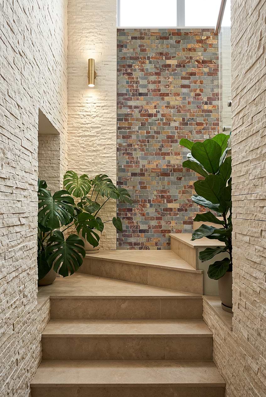 Rustic Brown Slate Mosaic Staircase Wall Tile BA1063
