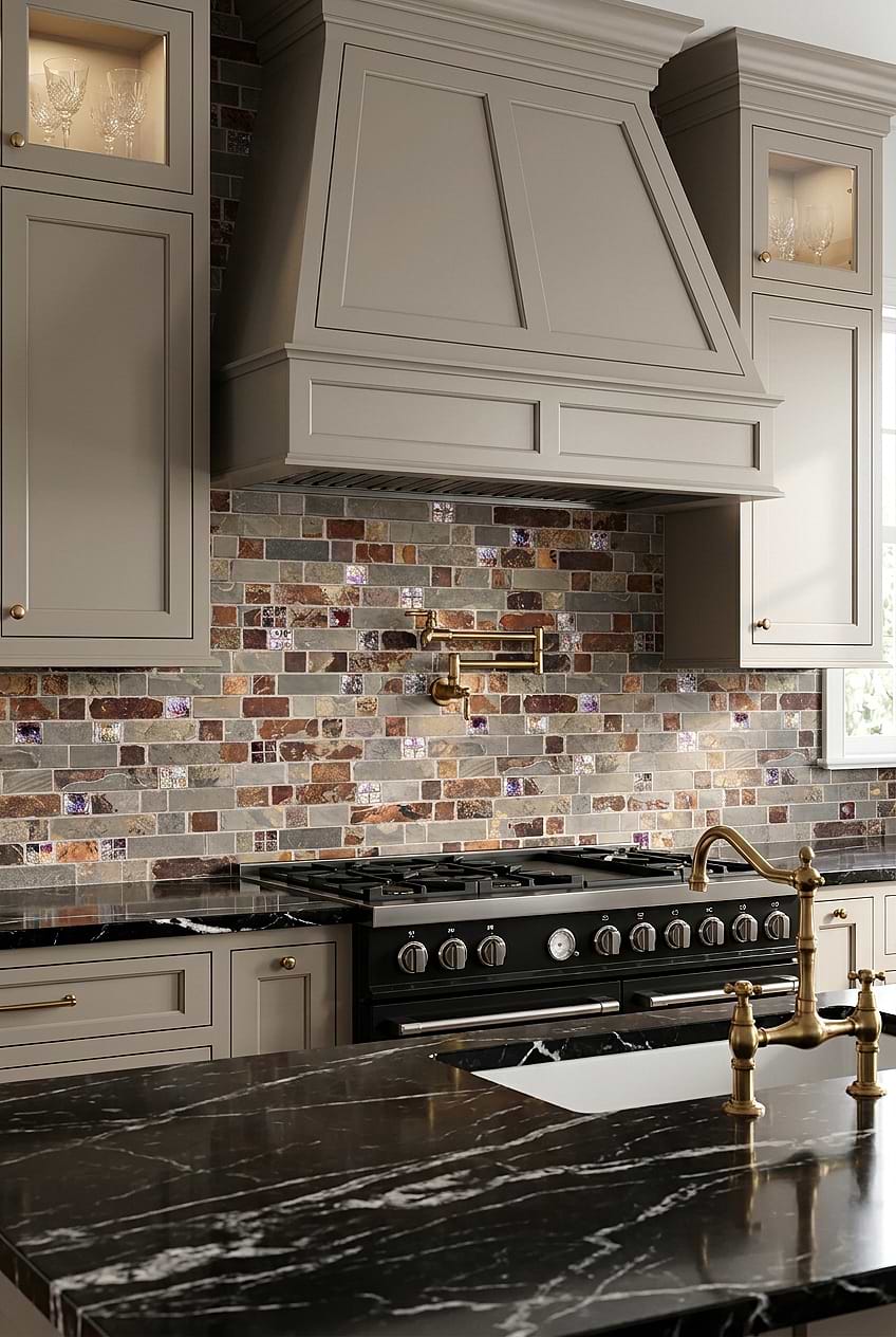 Rustic Multicolor Slate Glass Subway Backsplash BA1026