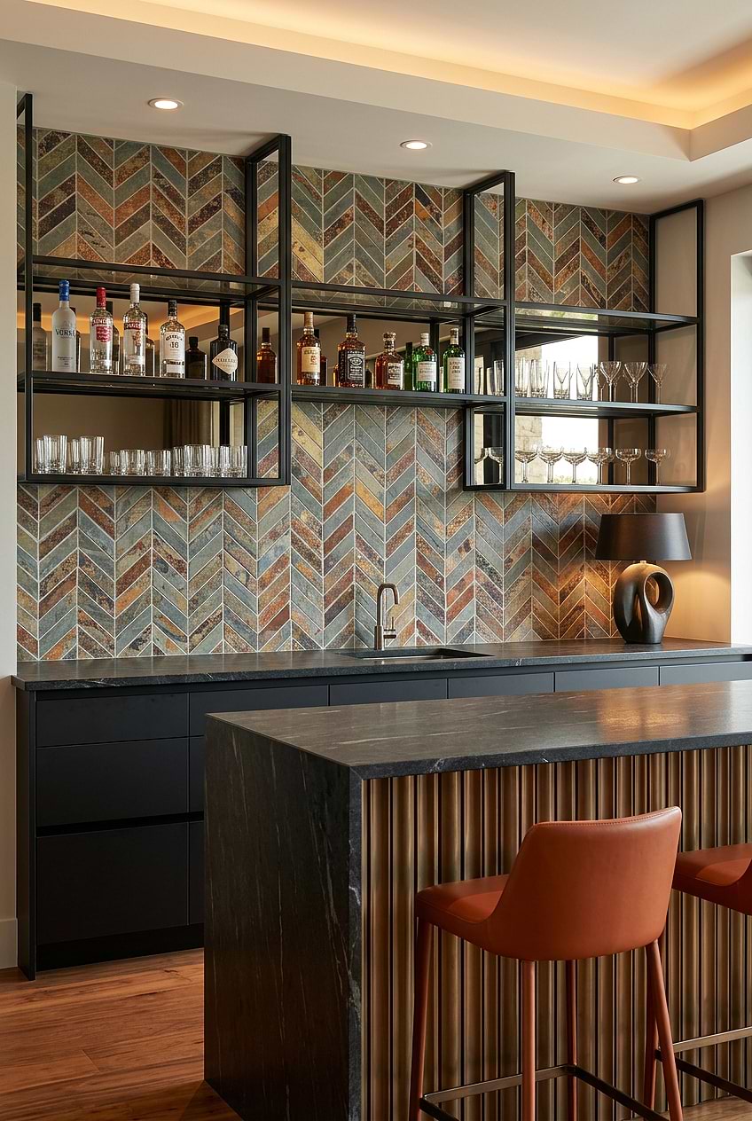 Rustic Slate Chevron Home Bar Backsplash BA1065
