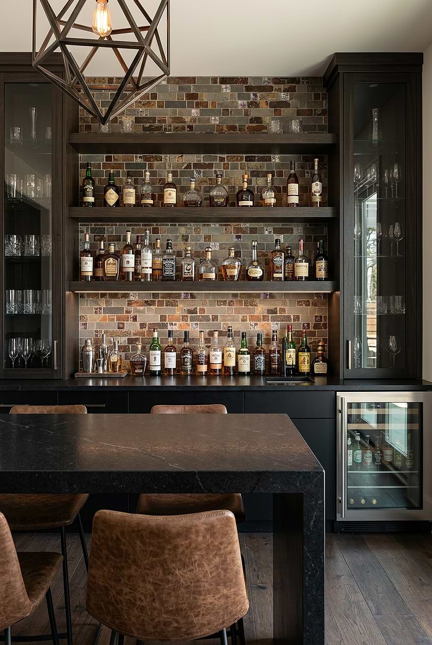 Rustic Slate Glass Home Bar Backsplash BA1026