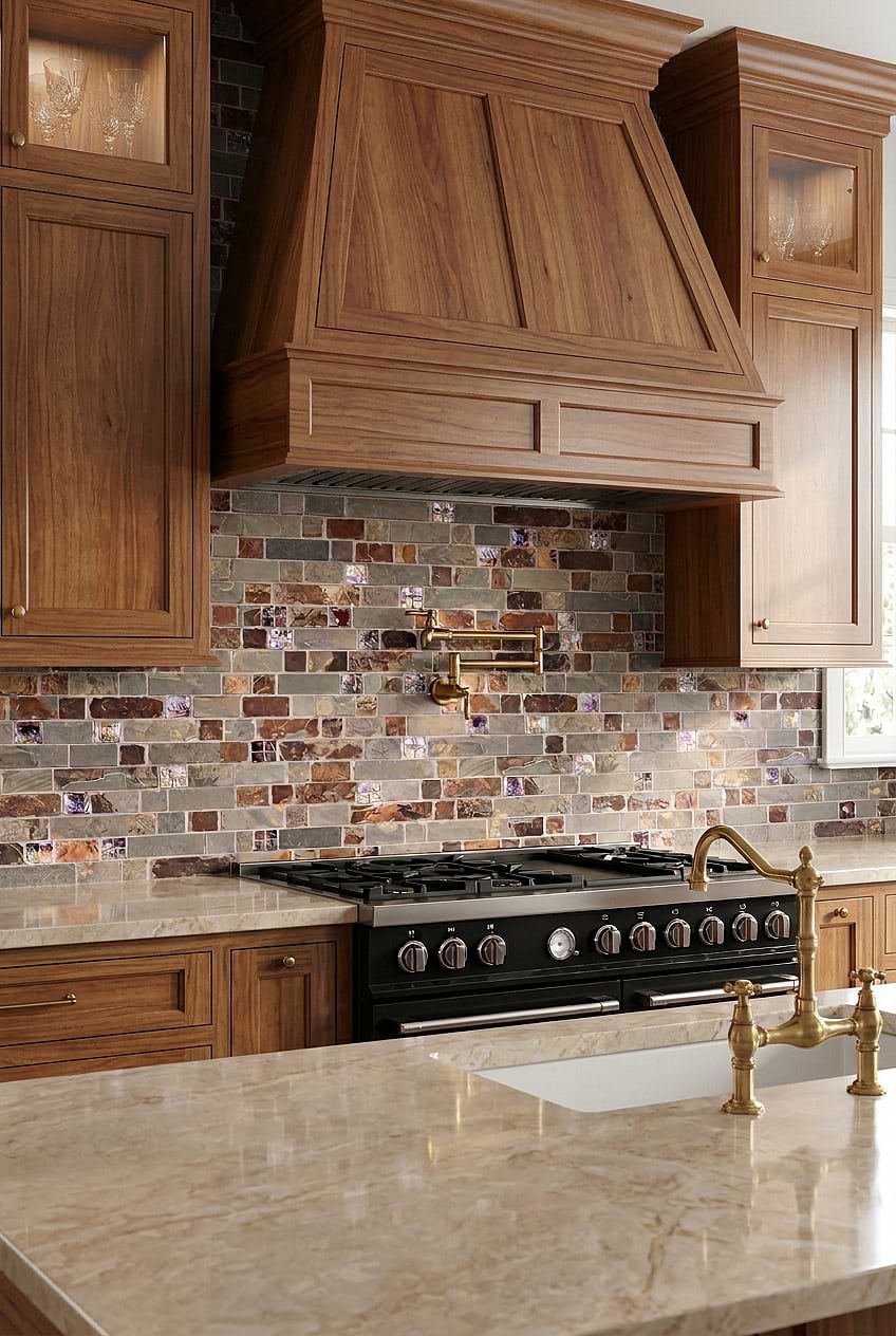 Rustic Slate Glass Kitchen Backsplash BA1026