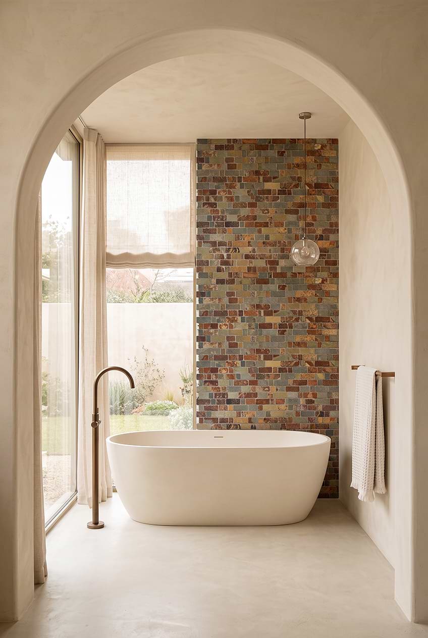Rusty Brown Slate Mosaic Bathtub Wall Tile BA1063