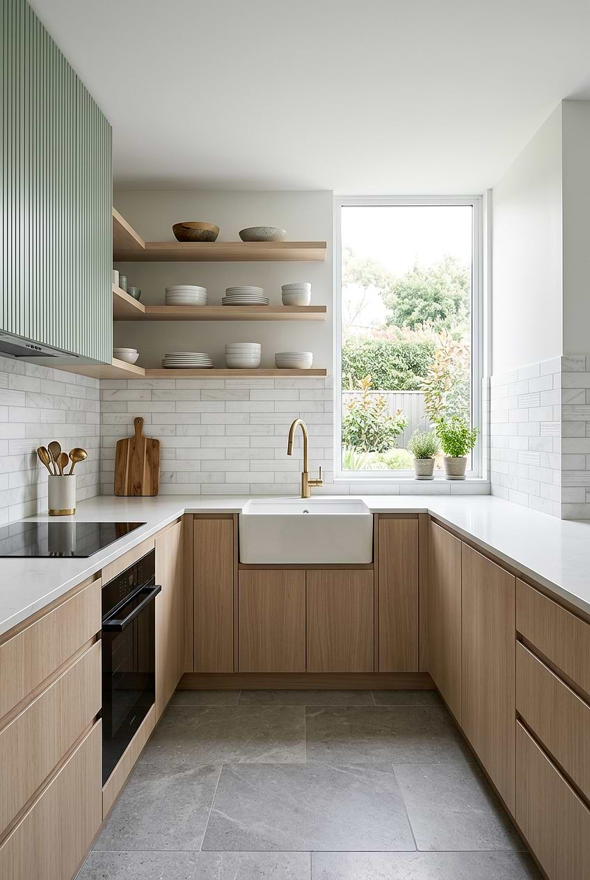 Scandinavian White Marble Subway Kitchen BA8035