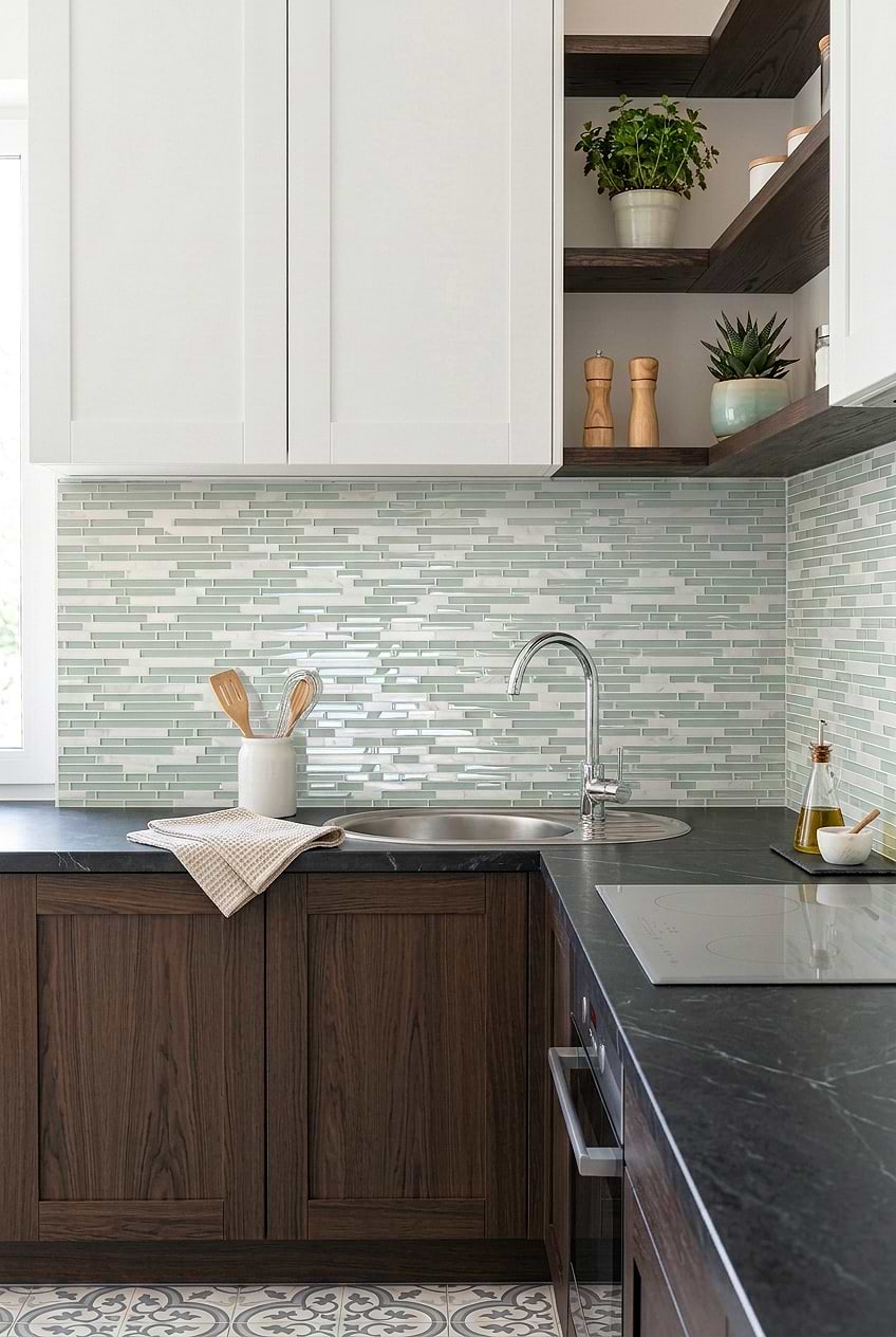 Sea Green Glass Marble Linear Tile BA1205