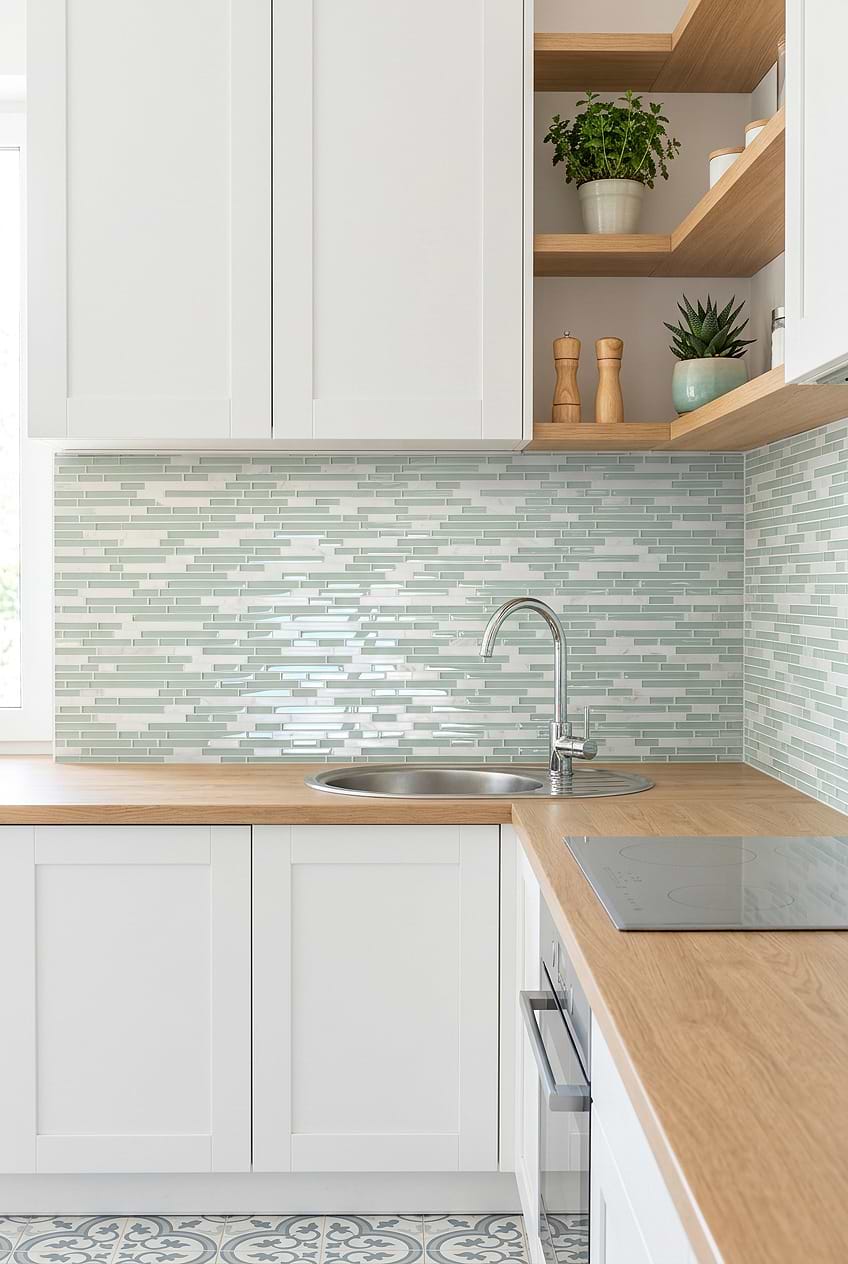 Sea Green Linear Glass Marble Tile BA1205
