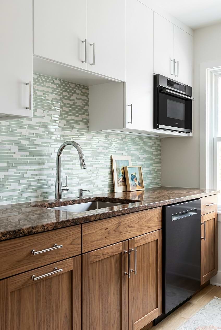 Sea Green Linear Kitchen Backsplash BA1205 Sea Green Linear Kitchen Backsplash BA1205