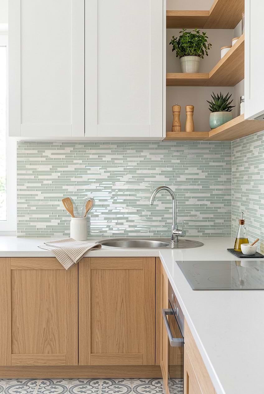 Sea Green Linear Kitchen Backsplash BA1205