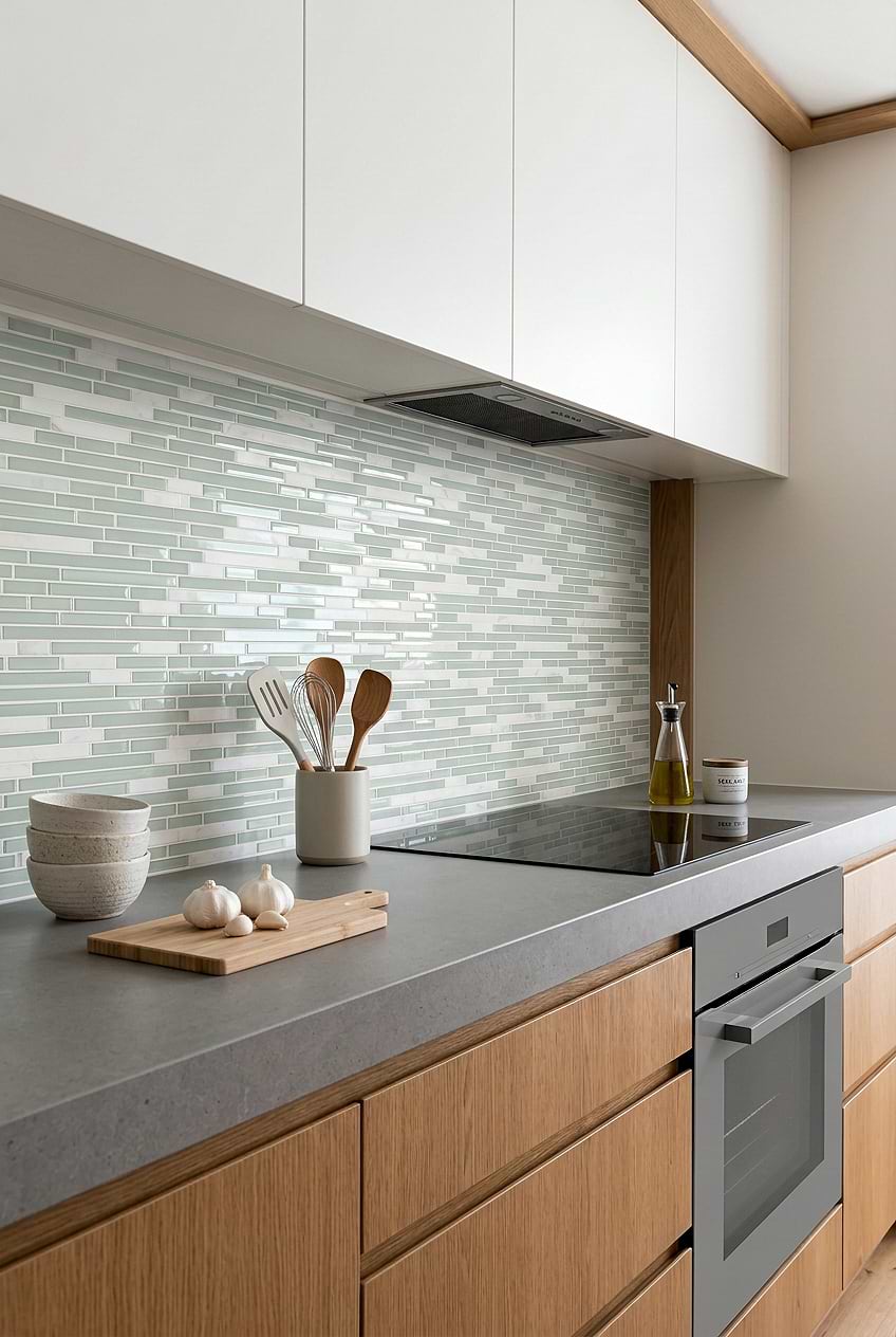 Sea Green Linear Kitchen Backsplash BA1205