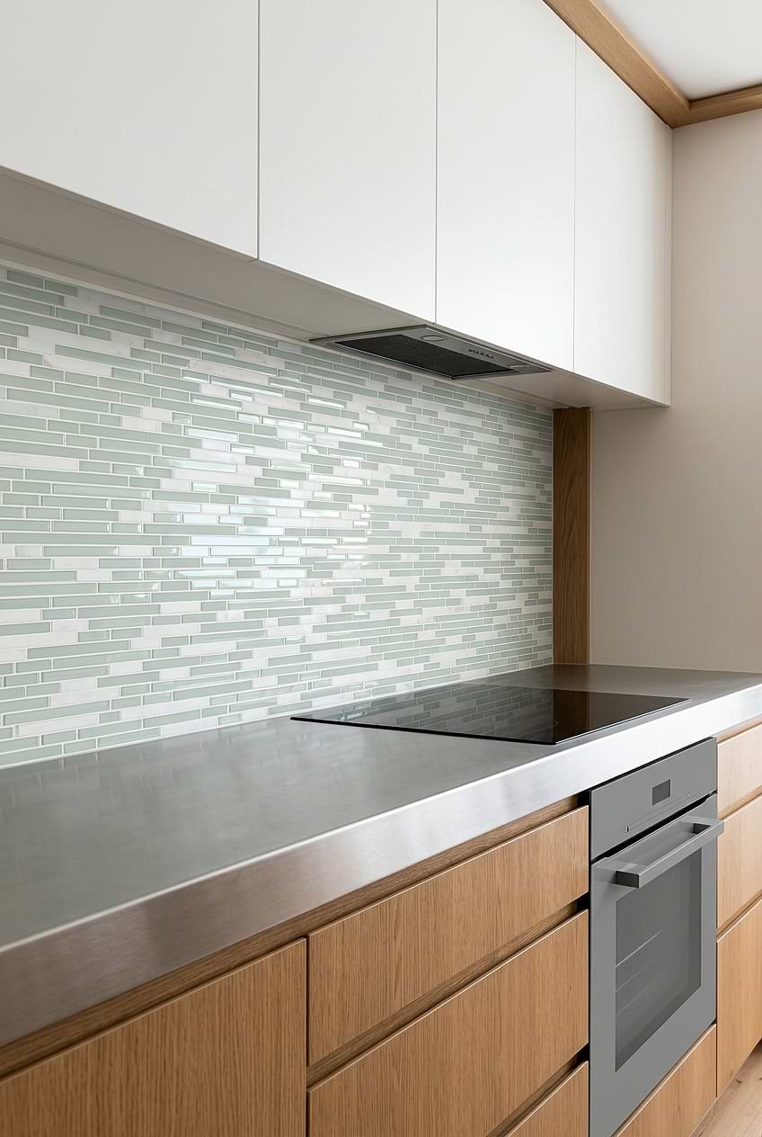 Sea Green Linear Mosaic Backsplash BA1205