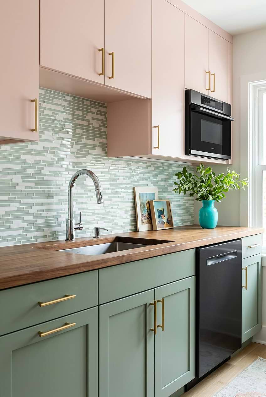 Sea Green Linear Tile for Pink Kitchen BA1205 Sea Green Linear Tile for Pink Kitchen BA1205