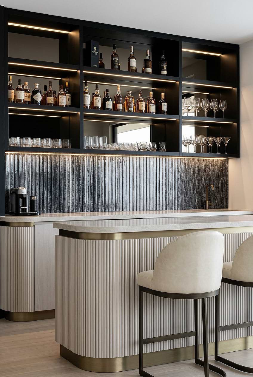 Shimmery Black Glass Bar Backsplash BA8021
