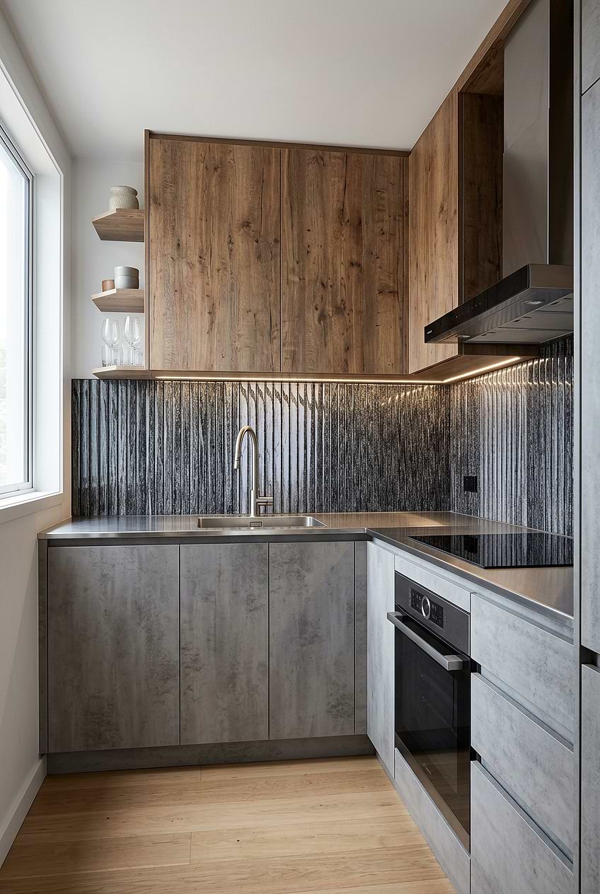 Shimmery Black Glass Kitchen Backsplash BA8021