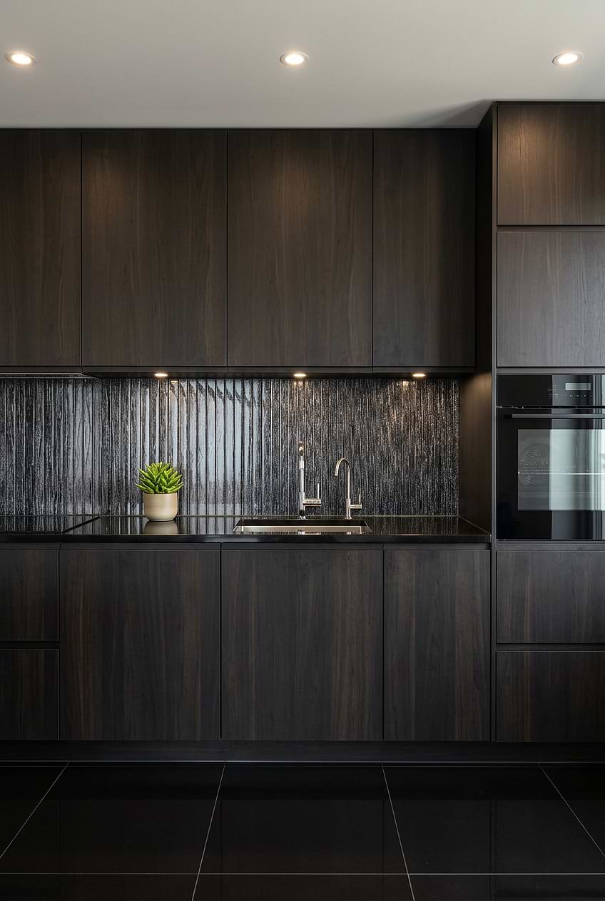 Shimmery Black Glass Vertical Backsplash BA8021