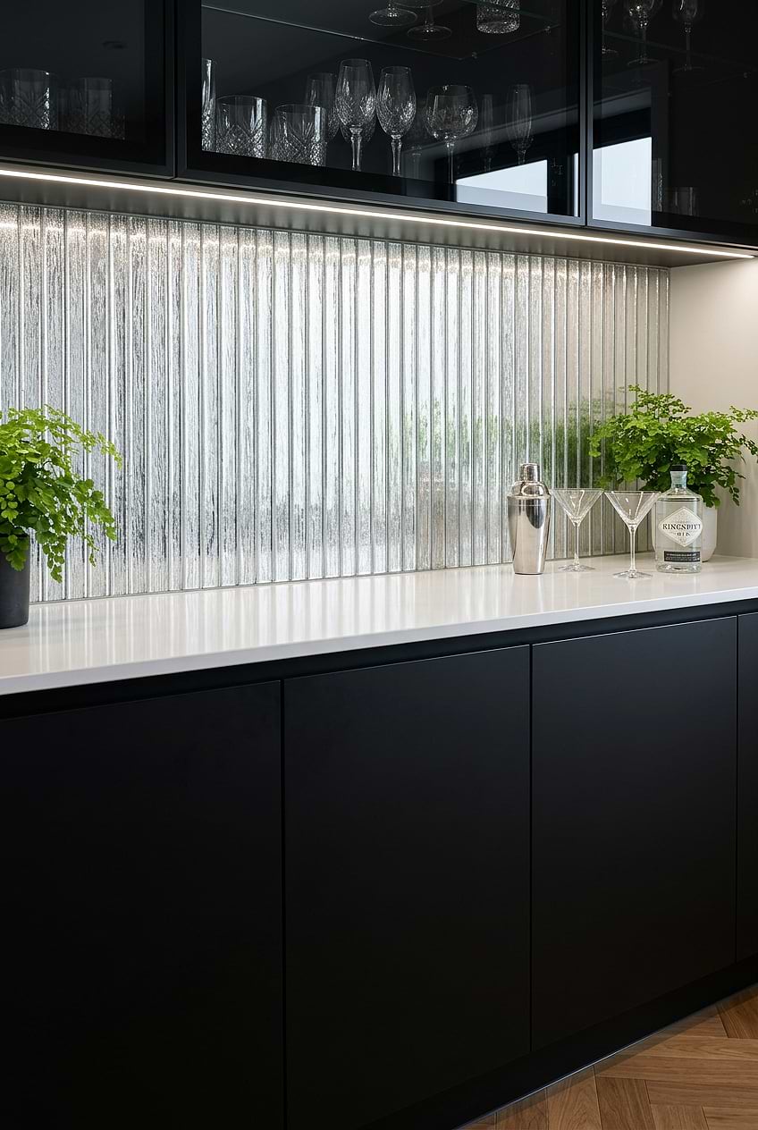 Shimmery White Glass Home Bar Backsplash BA8022