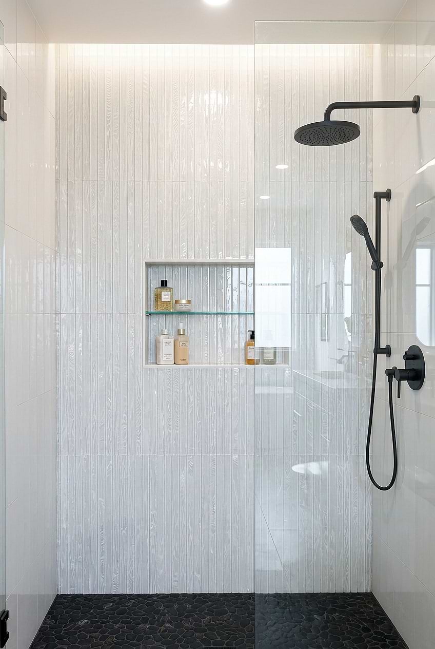 Shimmery White Glass Shower Wall BA8023