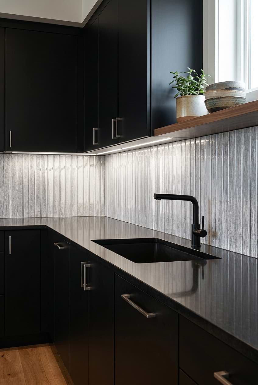 Shimmery White Glass Vertical Backsplash BA8022