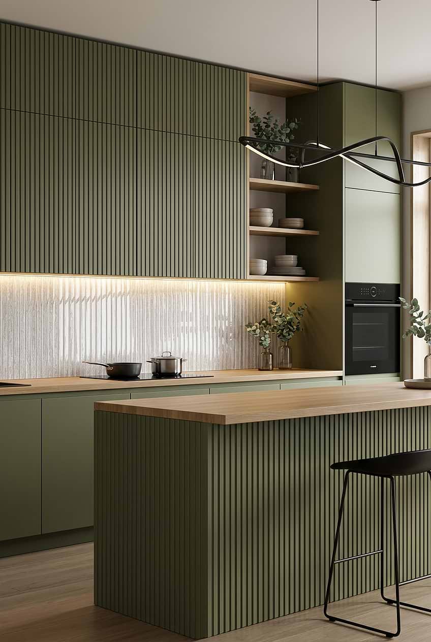 Shimmery White Glass Vertical Kitchen Backsplash BA8022