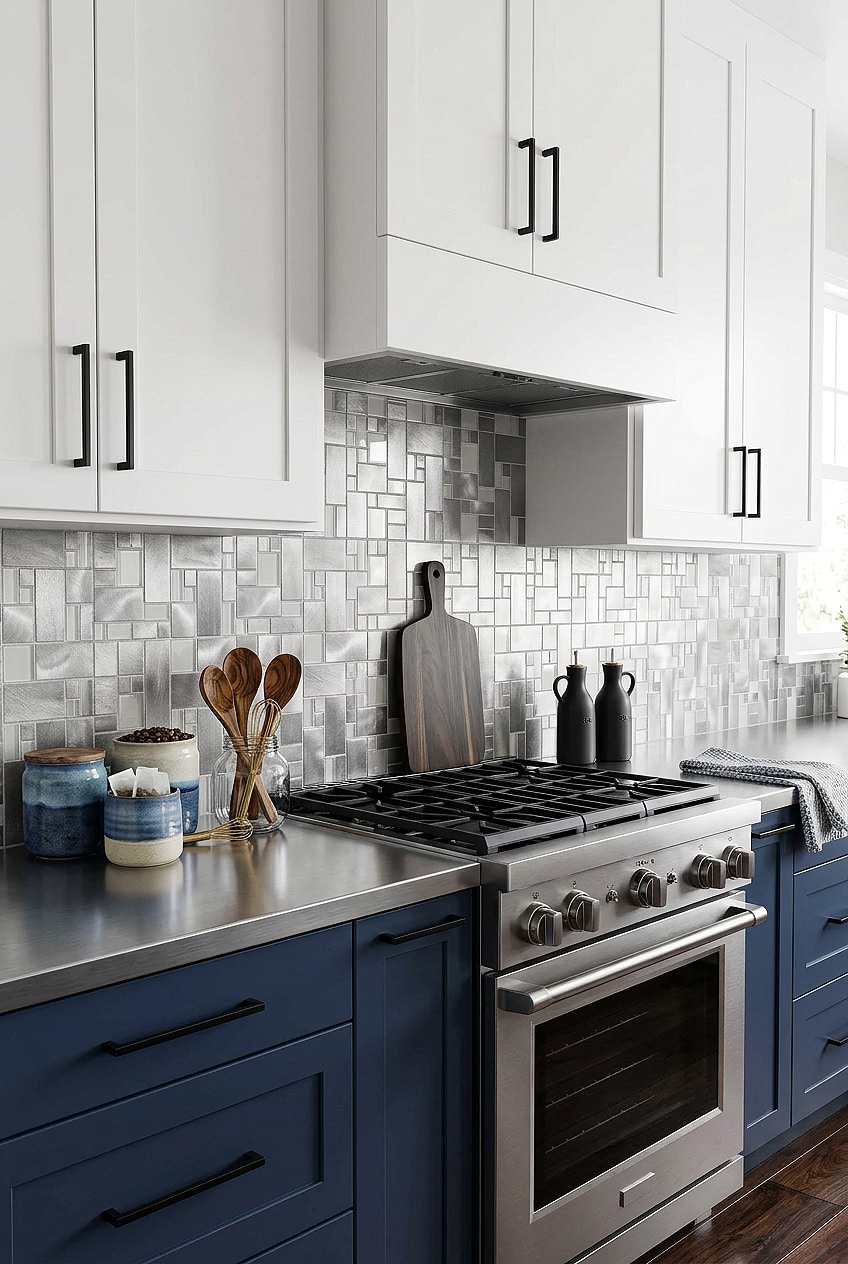 Silver Glass Metal Geometric Mosaic Backsplash BA1118