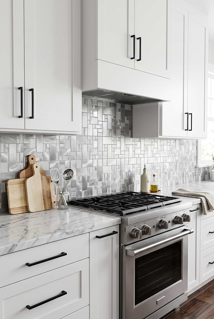 Silver Glass Metal Mosaic Backsplash BA1118