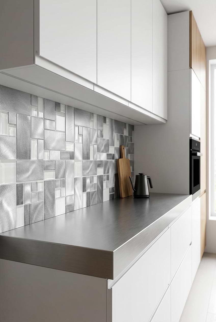 Silver Glass Metal Mosaic Backsplash BA1118