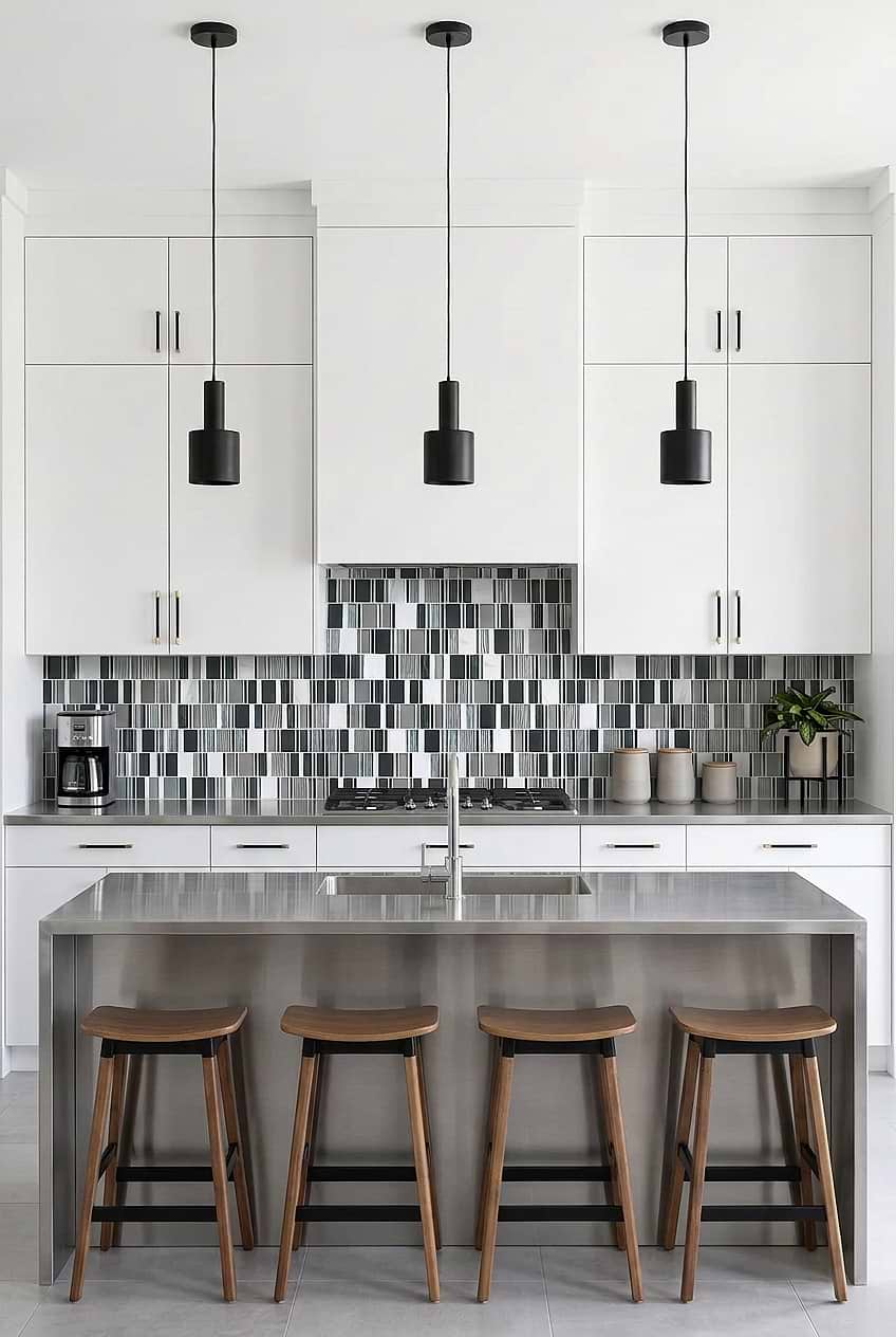 Silver Glass Mosaic Tiles for White Kitchen BA1191