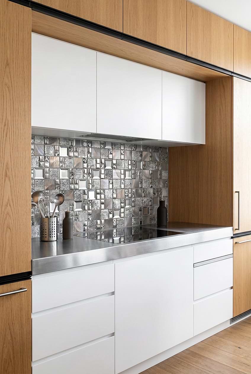 Silver Metal Mosaic Tile Backsplash BA62010