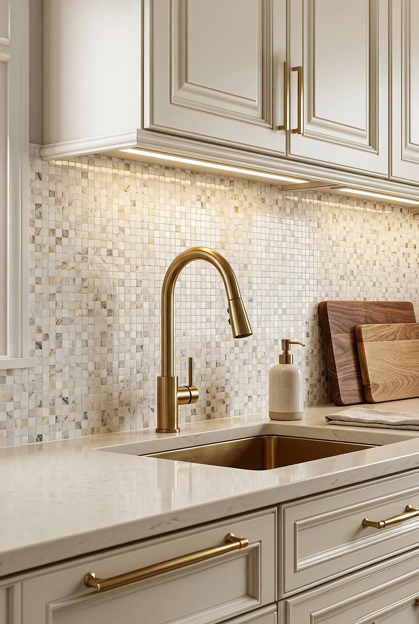 Small Cube Calacatta Gold Mosaic Tile Kitchen BA7007 Small Cube Calacatta Gold Mosaic Tile Kitchen BA7007