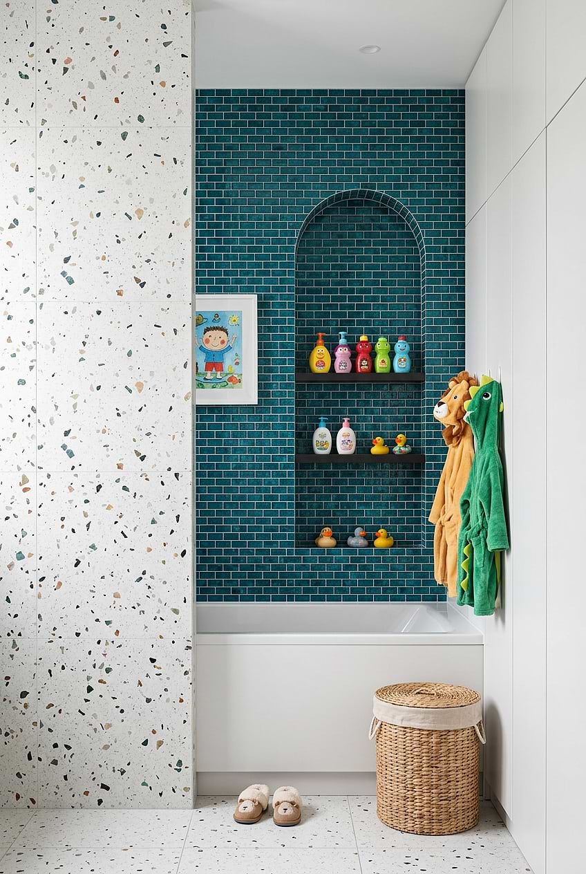 Teal Blue Glass Mosaic Tiles for Boys Bathroom BA5517