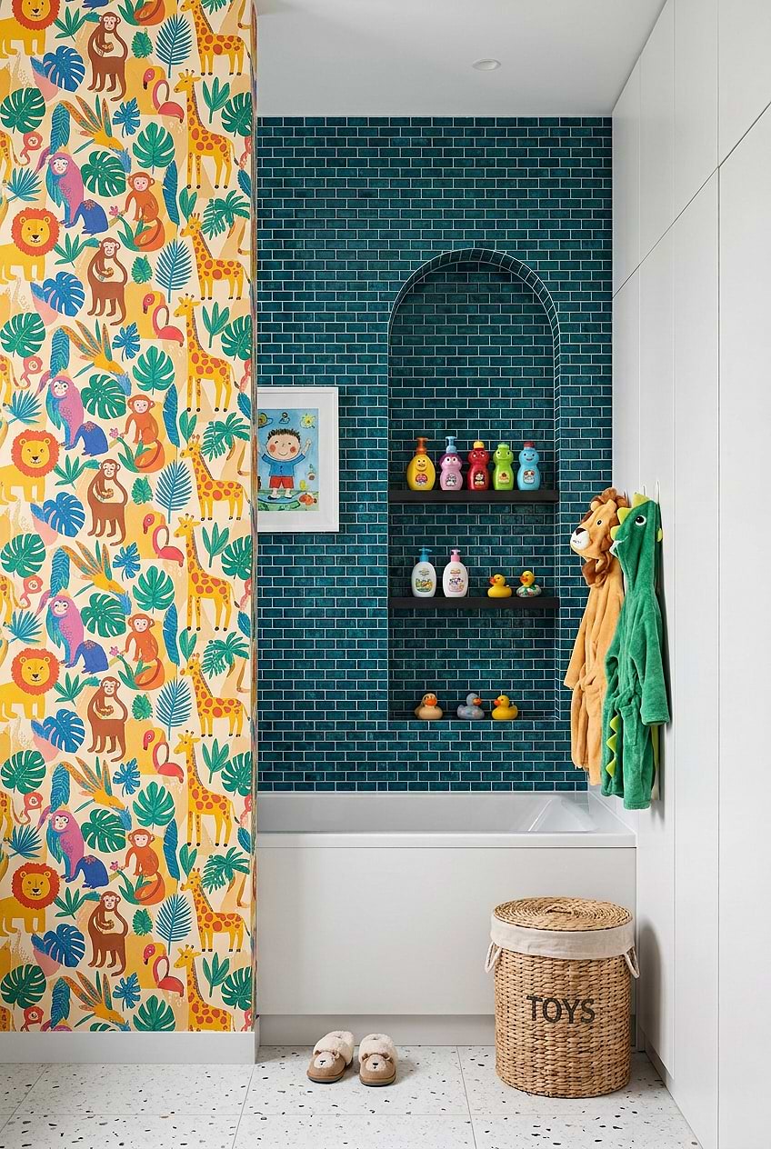 Teal Glass Mosaic Kids Bathroom Tile BA5517