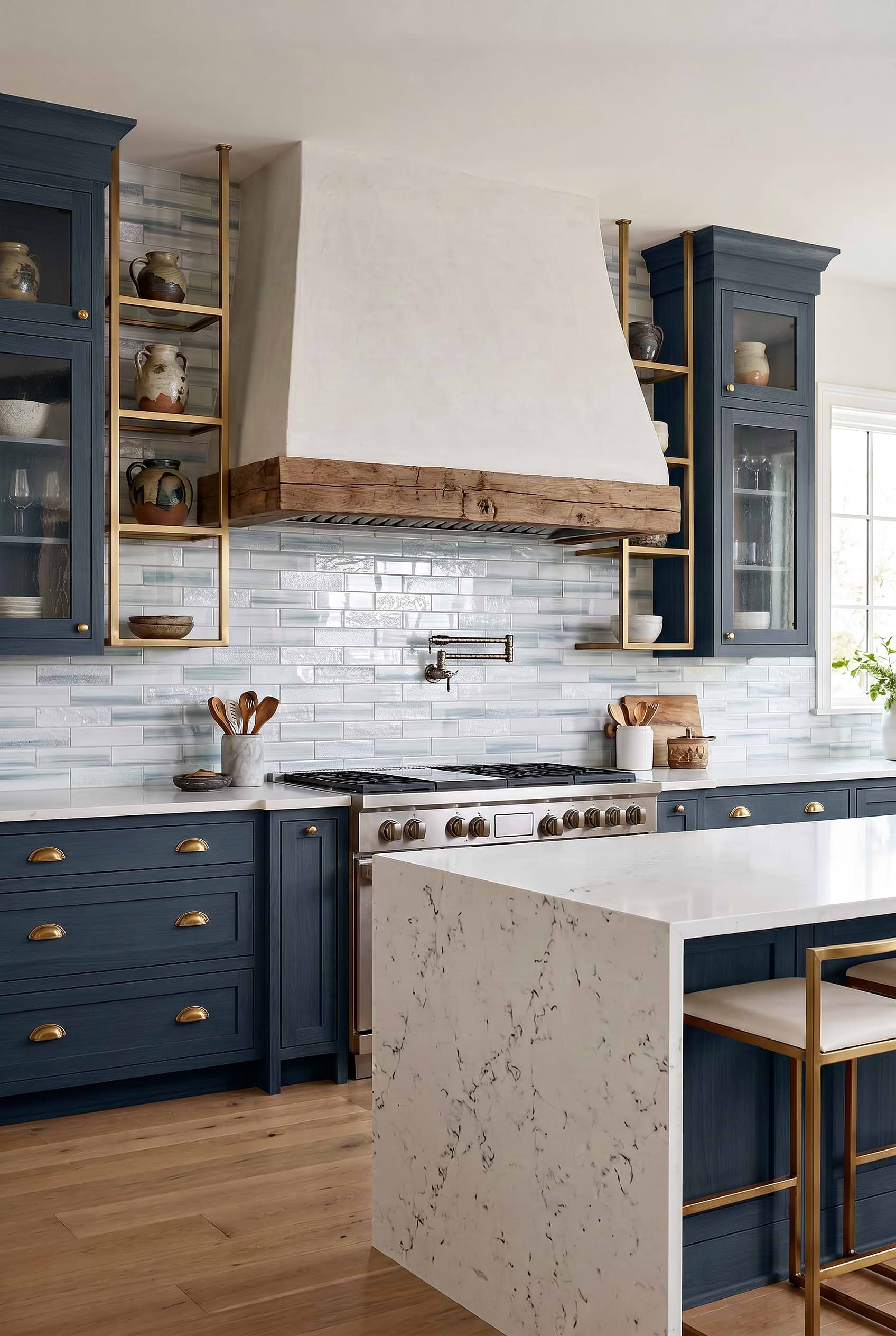 Textured Blue Glass Backsplash White and Navy Kitchen BA5507 LOT A