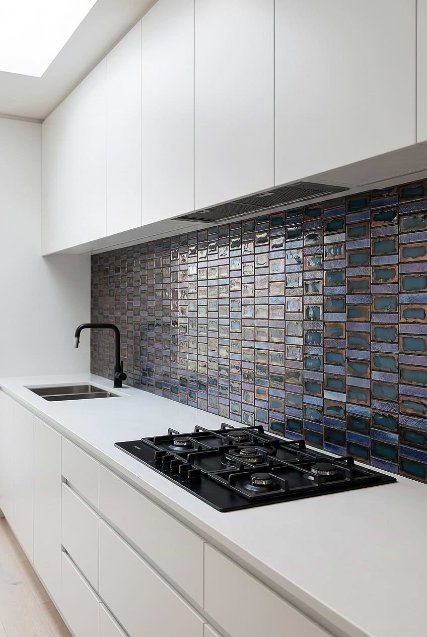 Textured Blue Glass for White Kitchen BA6204