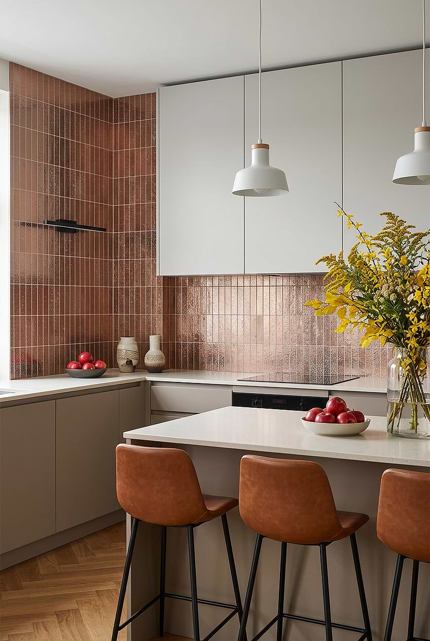 Textured Rose Gold Vertical Kitchen Backsplash BA6206