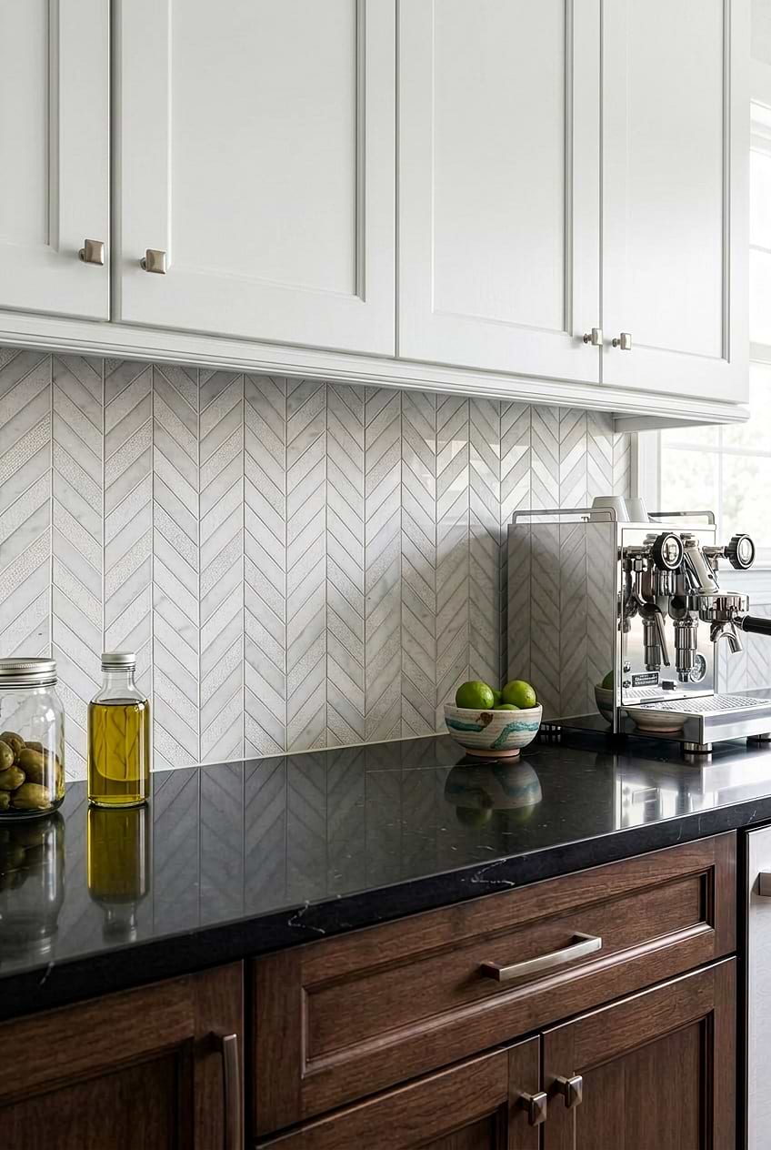 Textured White Marble Chevron Kitchen Backsplash BA631613 Textured White Marble Chevron Kitchen Backsplash BA631613