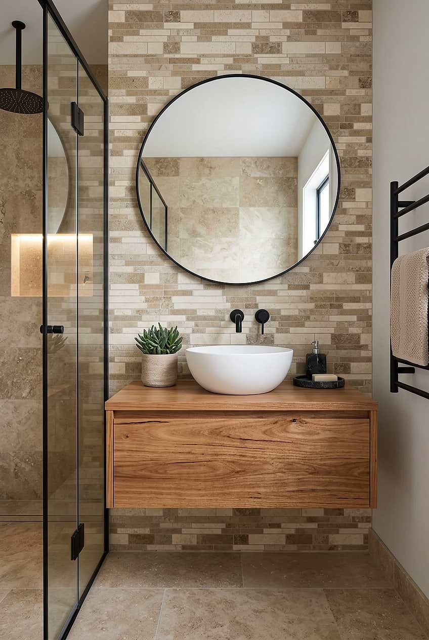 Travertine Mosaic Bathroom Accent Wall BA1024