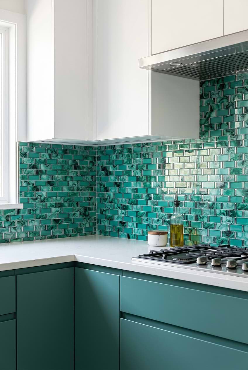 Turquoise Glass Subway Kitchen Backsplash BA8013