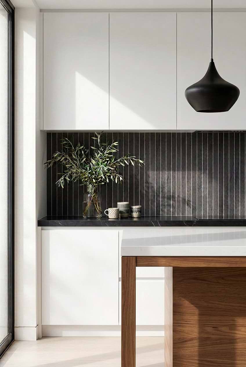 Vertical Black Slate Tile Modern Kitchen BA1081 Vertical Black Slate Tile Modern Kitchen BA1081